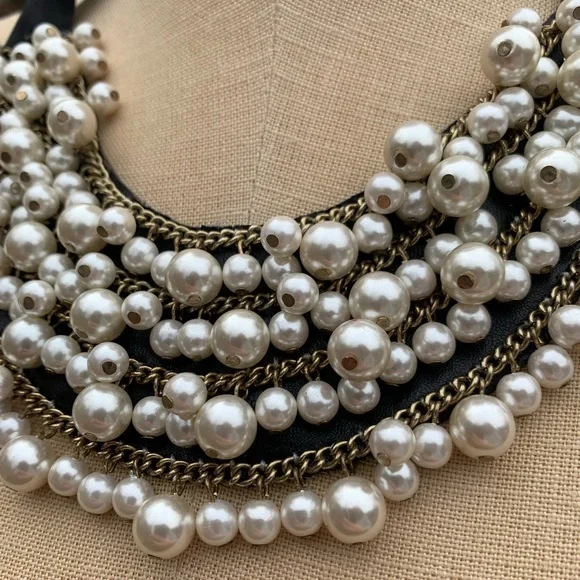 Pearl and Chain Beaded Statement Collar Necklace - Picture 5 of 10